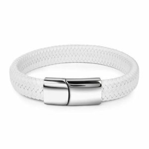 Leather Bracelets | Mens White & Silver Braided Leather Bracelet Bracelets Leather Bracelets