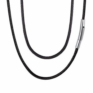 Leather Necklaces | Mens 3mm Braided Leather Chain Necklace Leather necklaces Leather necklaces