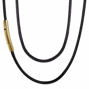 Leather Necklaces | Mens 4mm Gold Leather Chain Necklace Leather necklaces Leather necklaces