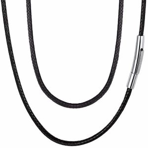 Leather Necklaces | Mens 5mm Braided Leather Chain Necklace Leather necklaces Leather necklaces