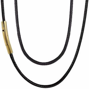 Leather Necklaces | Mens 5mm Gold Leather Chain Necklace Leather necklaces Leather necklaces