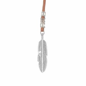 Leather Necklaces | Mens Silver Leather Feather Pendant Necklace Leather necklaces Leather necklaces