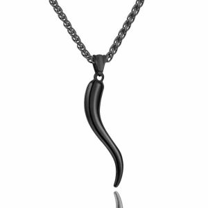 Pendants | Mens Black Italian Horn Pendant Necklace Accessories Mens