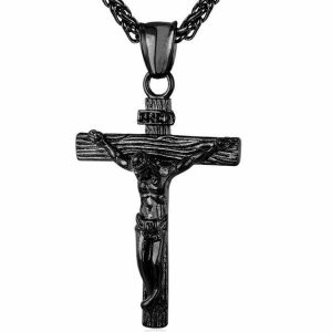 Pendants | Mens Black Jesus INRI Cross Crucifix Pendant Necklace Accessories Mens