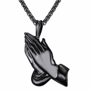 Pendants | Mens Black Praying Hands Pendant Necklace Accessories Mens