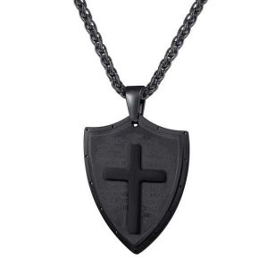 Pendants | Mens Black Shield Of Faith Pendant Necklace Accessories Mens