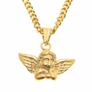 Pendants | Mens Gold Baby Angel Pendant Necklace Accessories Mens