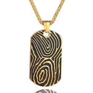 Pendants | Mens Gold Fingerprint Dog Tag Pendant Necklace Accessories Mens