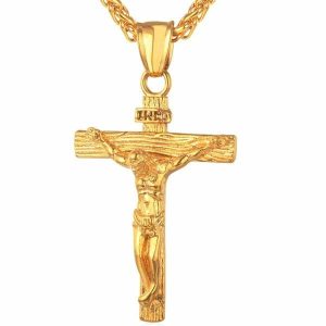 Pendants | Mens Gold Jesus INRI Cross Crucifix Pendant Necklace Accessories Mens