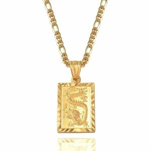 Pendants | Mens Gold Plated Dragon Pendant Necklace Accessories Mens