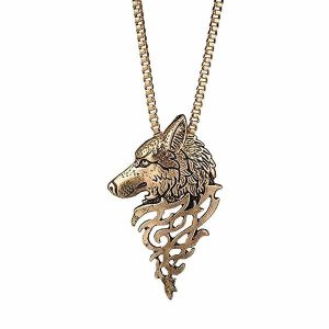 Pendants | Mens Gold Wolf Pendant Necklace Accessories Mens