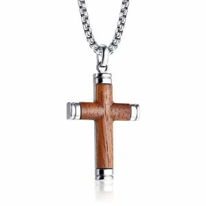 Pendants | Mens Silver Wood Crucifix Cross Pendant Necklace Accessories Mens