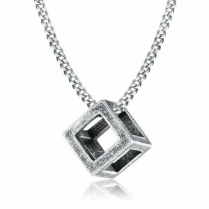 Pendants | Mens Worn Silver Square Cube Pendant Necklace Accessories Mens