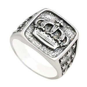 Signet Rings | Mens Silver Crown Ring Pinky Rings Mens