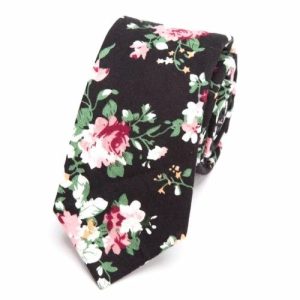 Ties | Mens Black Floral Skinny Cotton Tie Accessories Mens