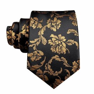 Ties | Mens Black Gold Floral Silk Tie Accessories Mens