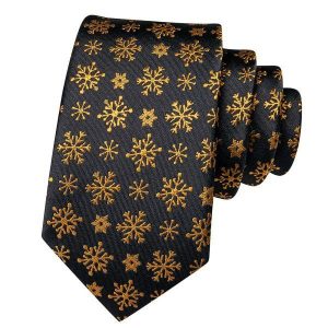 Ties | Mens Black Gold Snowflake Silk Tie Accessories Mens