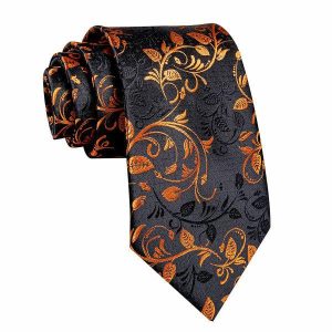 Ties | Mens Black Orange Floral Silk Tie Accessories Mens