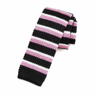 Ties | Mens Black Pink Striped Square Knit Tie Accessories Mens