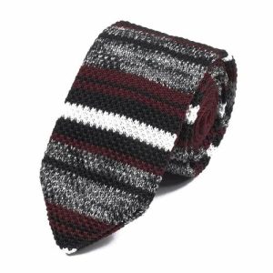 Ties | Mens Black Red Striped Knitted Tie Accessories Mens