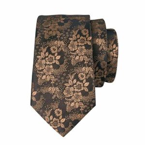 Ties | Mens Black Rose Gold Floral Silk Tie Accessories Mens