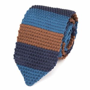 Ties | Mens Blue Brown Striped Knitted Tie Accessories Mens