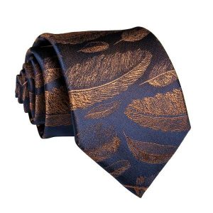 Ties | Mens Blue & Gold Feathers Silk Tie Mens