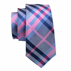 Ties | Mens Blue Pink Tartan Silk Tie Accessories Mens