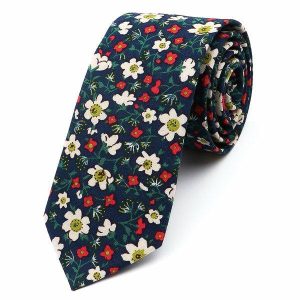 Ties | Mens Blue White Red Floral Skinny Cotton Tie Accessories Mens