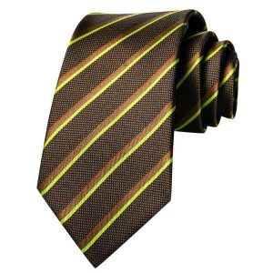 Ties | Mens Brown Yellow Striped Silk Tie Accessories Mens