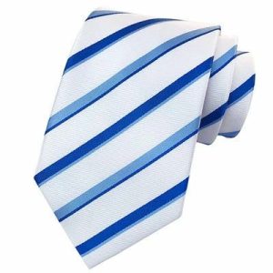 Ties | Mens Classic White Blue Striped Silk Tie Accessories Mens