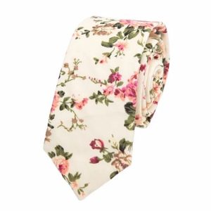 Ties | Mens Cream Pink Floral Skinny Cotton Tie Accessories Mens