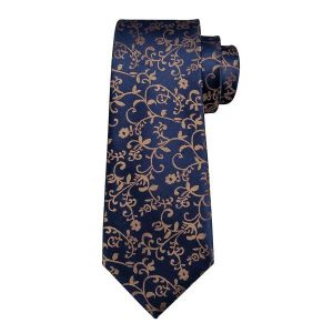 Ties | Mens Dark Blue Brown Floral Silk Tie Accessories Mens