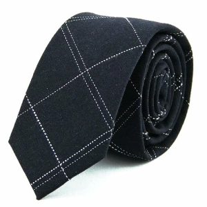 Ties | Mens Dark Blue Checkered Cotton Skinny Tie Accessories Mens