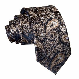 Ties | Mens Dark Blue Gold Paisley Silk Tie Accessories Mens