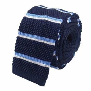 Ties | Mens Dark Blue Striped Square Knit Tie Accessories Mens