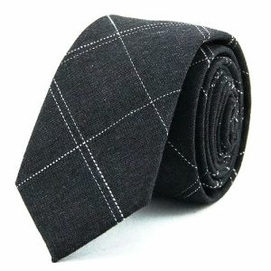 Ties | Mens Dark Grey Checkered Cotton Skinny Tie Accessories Mens