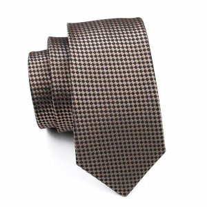 Ties | Mens Elegant Brown Mini Check Silk Tie Accessories Mens