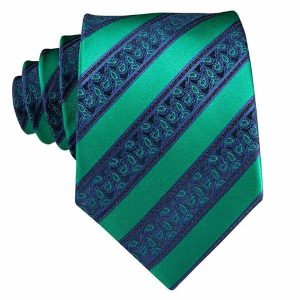 Ties | Mens Green & Blue Striped Paisley Silk Tie Accessories Mens