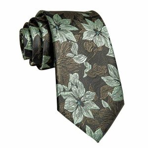 Ties | Mens Green & Brown Floral Silk Tie Accessories Mens