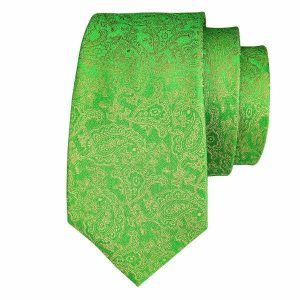 Ties | Mens Green & Gold Paisley Silk Tie Accessories Mens