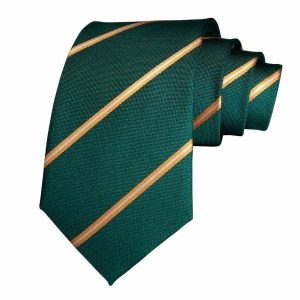 Ties | Mens Green Gold Striped Silk Tie Accessories Mens