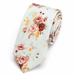 Ties | Mens Mint Green Floral Skinny Cotton Tie Accessories Mens