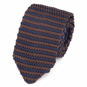 Ties | Mens Navy Blue Brown Knitted Tie Accessories Mens