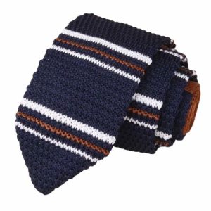 Ties | Mens Navy Blue Brown Striped Knitted Tie Accessories Mens