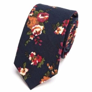 Ties | Mens Navy Blue Floral Skinny Cotton Tie Accessories Mens