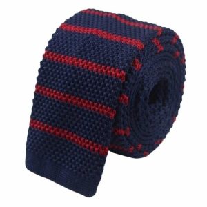 Ties | Mens Navy Blue Red Striped Square Knit Tie Accessories Mens