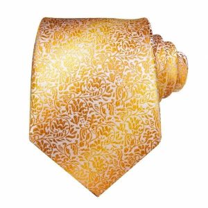 Ties | Mens Orange Gold Floral Silk Tie Accessories Mens