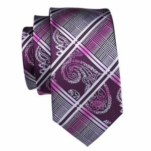 Ties | Mens Purple Paisley Striped Tartan Silk Tie Accessories Mens