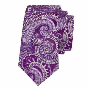 Ties | Mens Purple White Paisley Silk Tie Accessories Mens